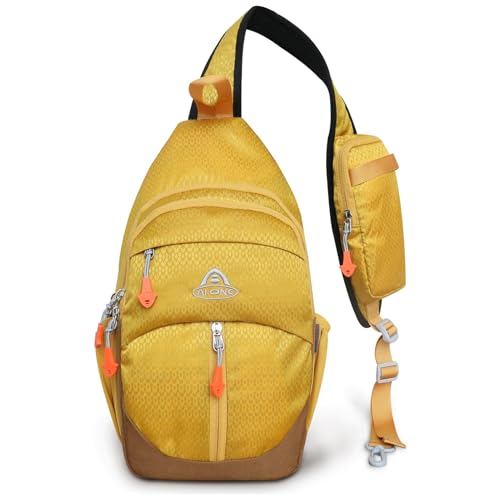 3L men's/women's shoulder crossbody bag, nylon sling chest bag, lightweight small backpack for travel, hiking and gym(gold color)