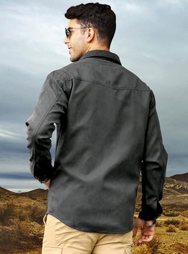 HYPESTFIT Men's Flannel Lined Shacket Jacket Plaid Brushed Lining Cowboy Western Twill Outdoor Shirt Jacket3