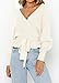 ZESICA Women's Fall 2025 Wrap V Neck Long Batwing Sleeve Belted Waist Ruffle Knitted Sweater Pullover Top,Ivory,Medium