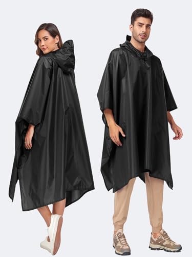 SaphiRose Hooded Rain Poncho(Black)+Hooded Rain Poncho with Pocket and Zipper(Yellow)2