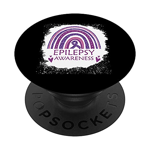 Epilepsy Awareness Bleached Rainbow Purple Ribbon Men PopSockets PopGrip Intercambiable