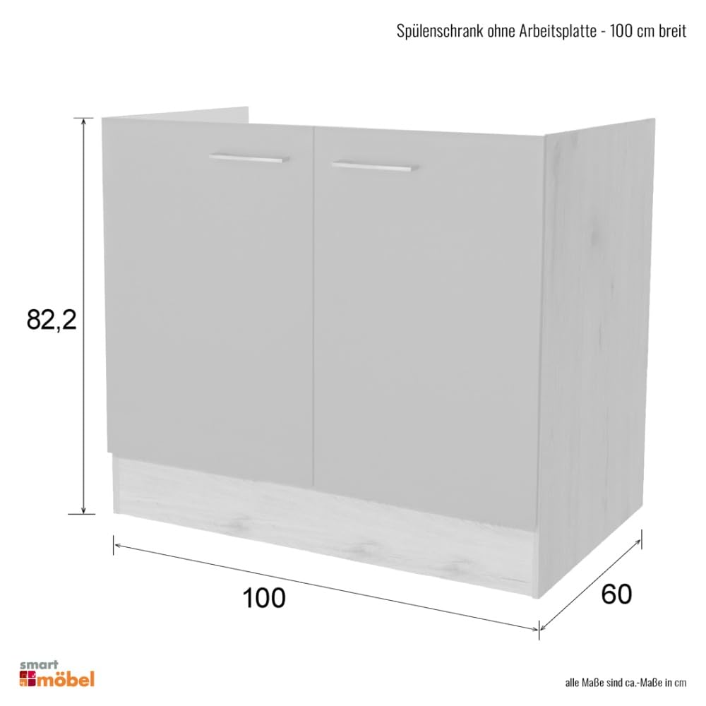 Spülenunterschrank Lino 100 cm ohne Arbeitsplatte – Anthrazit & San Remo Eiche – mit 2 Türen