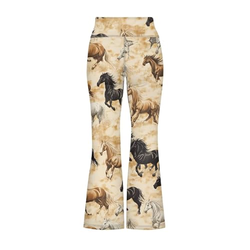 Image of Girls Leggings Floral Print High-Waisted Flared Pants 5-14 Years
