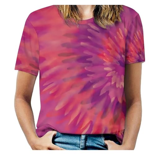 T-shirt tie-dye tourbillon arc-en-ciel multicolore imprimé à manches courtes