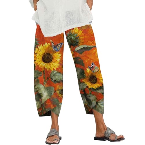 Women's Summer Colorful Graphic Pants Funny Abstract Oil Paint Floral Printed Trousers with Pockets Plus Size