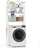 Kiseely Waschmaschinenregal Toilettenregal Badezimmerregal mit 3 Ablagen, platzsparendes Regal über der Toilette, multifunktional, stark belastbar, Hängeregal (Weißes Metall KO4)