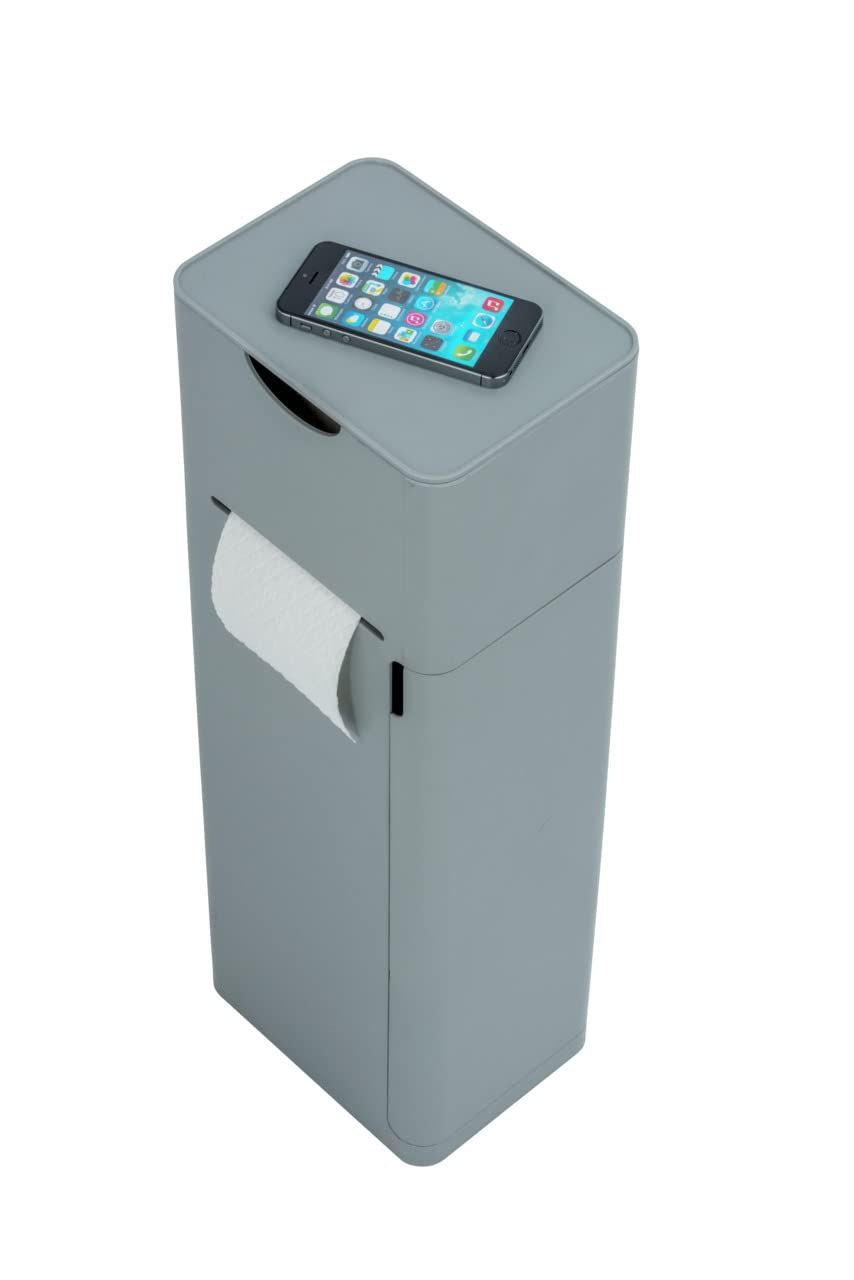 WENKO Stand WC-Garnitur Mod. Imon 6 in 1 mit Toilettenpapierhalter und Bürstenhalter aus solidem Kunststoff 20 x 58,5 x 15 cm Grau mattiert