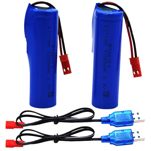 Blomiky 2 Pack 3.7V 1S JST Plug 1200mAh Li-ion Battery and Charger Cable Suitable for RC Trucks...