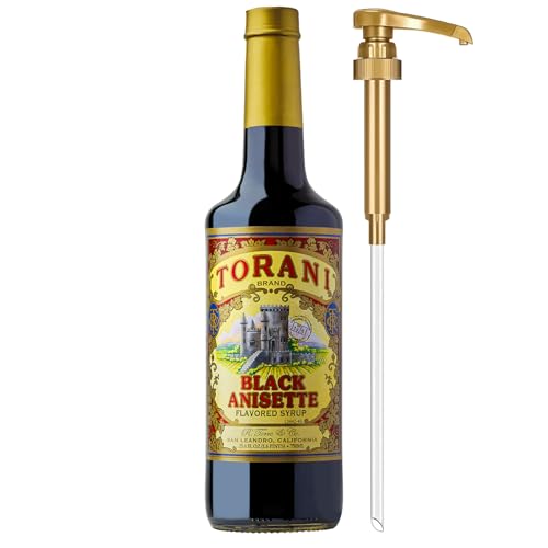 Image of Torani Black Anisette Syrup, 100th Anniversary Flavor for Drinks, Glass Bottle with Pump Included, 25.4 Fl Oz