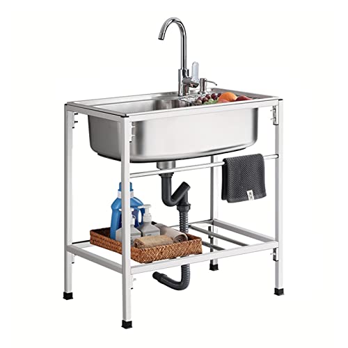 Fregadero de servicios públicos,Fregadero De Cocina Comercial Independiente, Fregadero De Pie Fregadero de acero inoxidable Para Garaje, Restaurante, Cocina, Lavandería Al Aire Libre,22*16*30in