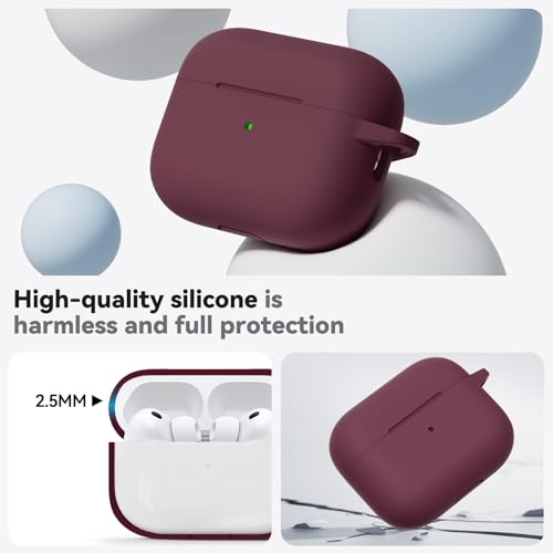 Image of Ljusmicker for AirPods Pro 3 Case 2025 with Cleaner Kit,Wine Red | Soft Silicone Protective Cover for Apple AirPod Pro 3rd Generation Case with Keychain for Women Men,Shockproof