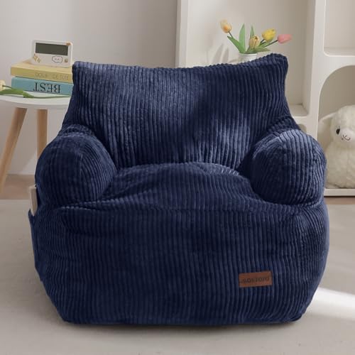 MAXYOYO Kids Bean Bag Chair, Stuffed Toddler Bean Bag Sofa with Filler Cozy for Boys and Girls, Lazy Sofa with Pocket Floor Chair for Gaming, Reading, Navy