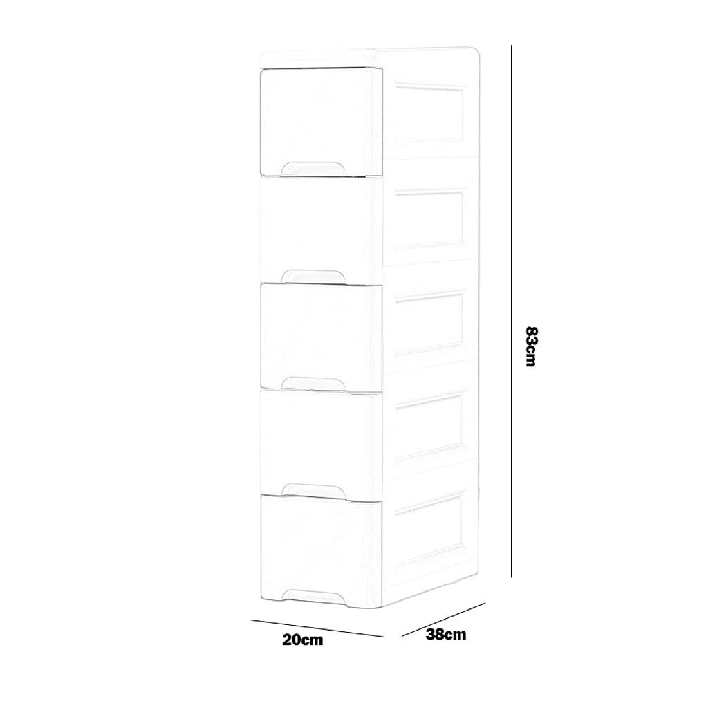 Cajón de almacenamiento de 5 capas de 20 cm de ancho para organización de baño y cocina, 20 x 38 x 83 cm, color gris y blanco