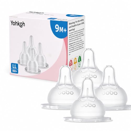 Image of YOHKOH Baby Bottle Nipples for Wide Neck Bottles, 100% Natural Feel Silicone Nipples, BPA-Free (9m+, LL, 4 Counts)