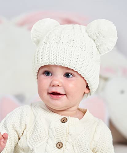 Mok Baby Beanie For Girls Cable Knit Winter Hat With Double Pom Pom Skull Hats #TOP7