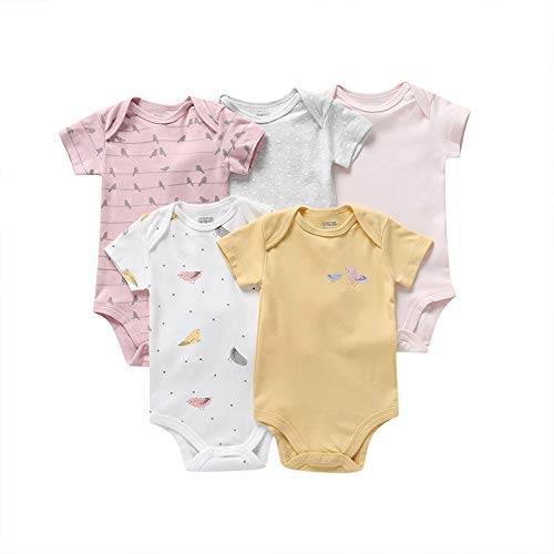amropi Baby Mädchen Jungen Kurzarm Body 5er Pack Baumwolle Sommer Wickelbody 9-12 Monate,Gelb/Weiß/Rosa