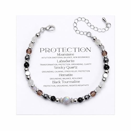 MTJAHPS Protection Bracelet empath protection black obsidian Crystals and Healing Stones Bracelet for Women Luck Anxiety and Stress Clam Bracelet
