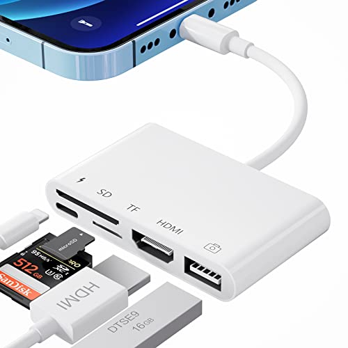 Adaptador iPhone a HDMI, 5 en 1 Adaptador SD iPhone con HDMI Pantalla de Sincronización, SD/TF...