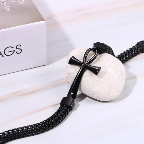 Ankh Cross Bracelet for Men: Stainless Steel Punk Hip Hop Double Layered Braided Franco Chain Bracelet Egyptian Ankh Amulet Jewelry Gifts For Halloween Christmas Birthday3