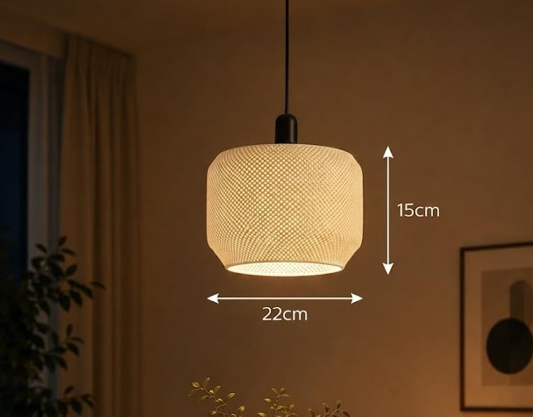 Image of Layyo Modern Textured Pendant Ceiling Lamp for Dining Table, Kitchen Island, Living Room & Cafe | Decorative Hanging Light | Matte Finish | Warm Ambient Lighting (Beige)