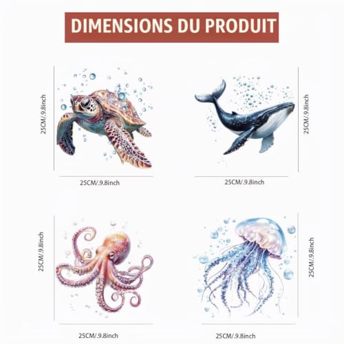 SUPERDANT 4Pcs Transfert Textile Thermocollant Animaux Marins Pieuvre Tortue Méduse Baleine Film Plastique Vêtements Bricolage DTF Patch Thermocollant Patchs de Transfert – vue 2