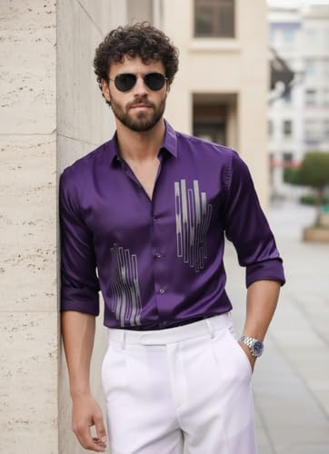 Image of IndoPrimo Men's Stylish Satin Shirt for Party and Casual Wear - Exclusive Designer Full Sleeve Shirt for Men - Pilar