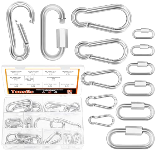 Tanstic Chain Quick Links, Threaded Quick Link Chain Heavy Duty Chain Link Stainless Steel Chain Quick Links for Hiking Swing