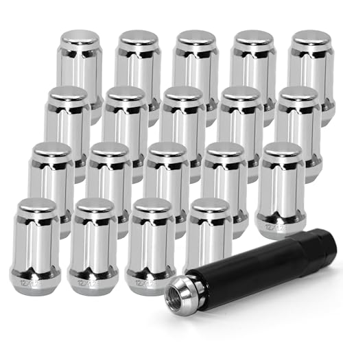 Image of 20 PCS M12x1.25 Chrome Lug Nuts, 1.35 inch Tall Hex Trailer Lug Nuts, 60 Degree Conical Cone Seat with Socket Key, Wheel Lugnuts Compatible with Altima 1993-2022, Maxima 1988-2022