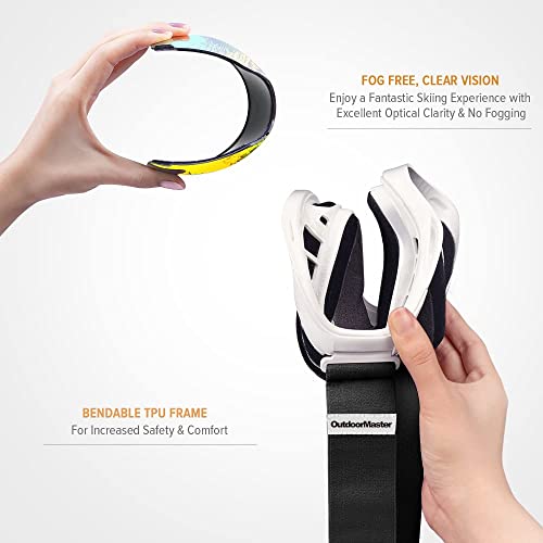 Outdoormaster Otg Ski Goggles - Over Glasses Ski/Snowboard Goggles For Men, Women & Youth - 100% Uv Protection (White Frame + Vlt 13.1% Grey Lens With Revo Gold) #TOP3