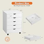 Elevon 5 Drawer Chest, Storage Cabinets Wooden Mobile Cabinet with Wheels Room Organizer, Small Drawers Wood Organization Furniture for Office, Home, White - Image 3