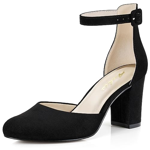 Image of Ankis Closed Toe Heels for Women -Black Nude White Silver Gold Womens Heels Closed Round Toe Chunky Block Pumps Shoes, 3 Inch
