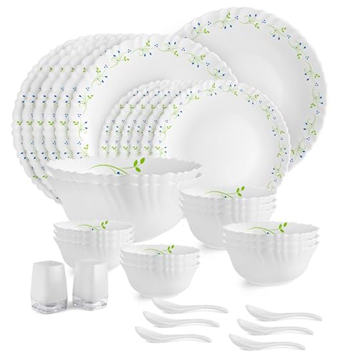 Image of Cello Tropical Lagoon Dazzle Series Opalware Dinner Set, 35-Pieces, Service for 6, White