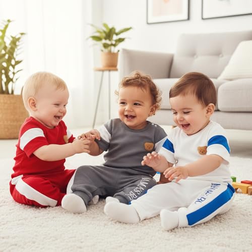 Image of Babieshouse Newborn Baby Boy Clothes Mamas Boy Bear Embroidery Long Sleeve Romper Pants Set Fall Winter Outfits 3-18 Months