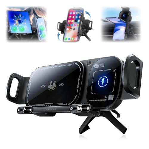 Wireless Charging Rotating Car Mount, High Intelligent 2 in 1 Auto Rotating Phone Holder, One-Click...
