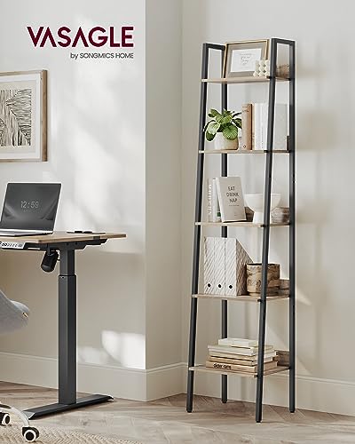 Image of VASAGLE Bookshelf, 5-Tier Narrow Book Shelf, 11.8 x 13.3 x 66.9 Inches, Ladder Shelf for Home Office, Living Room, Bedroom, Kitchen, Camel Brown and Ink Black ULLS109B50V2