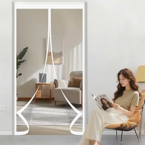 Invierno Cortina Termica 150 x 220 cm Aislante Frio, Prueba Viento Impermeable Invierno, Aislante Acústico Cortina Puerta Magnética Térmica para Balcón Sala Estar, A