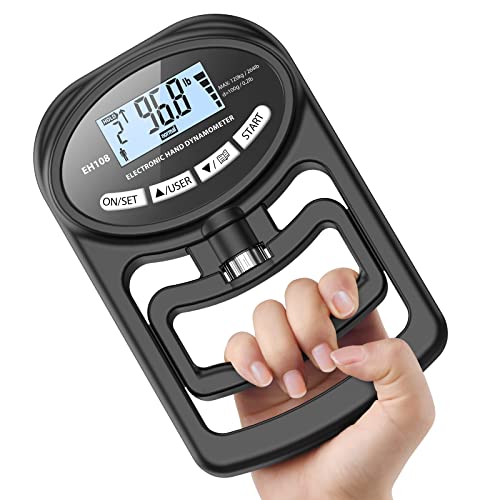 Hand Dynamometer Grip Strength Trainer – Electronic Hand Grip Strength Tester Grip Strengthener Hand Exerciser Meter Digital Hand Grip Training Gauge 265 Lbs / 120 Kgs for Sport Home School Use