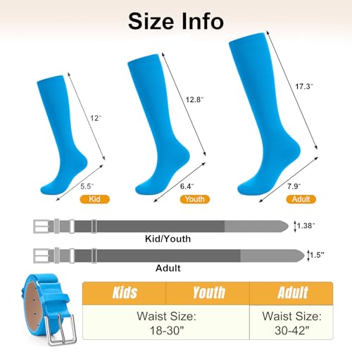 Image of XZQTIVE Baseball Softball Socks and Baseball Softball Belt Combo Set Knee-High Soccer Socks for Kids Youth Adult