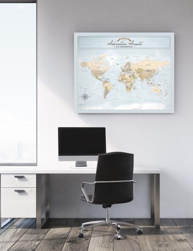 Image of IPIC - Canvas World Maps for Wall Decor, Push Pin Map Decor to Mark Travels, Large World Travel Map Print for Home, Office, Study, and RV, Ready to Hang