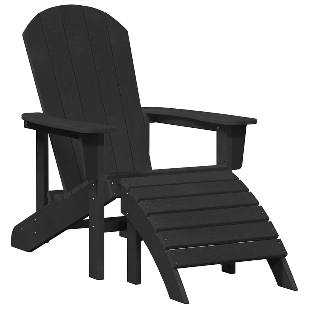 Krzesło Adirondack Czarny 82 x 74 x 92 cm HDPE Nowoczesny Fotel Ogrodowy z Podnóżkiem Wodoodporny na Taras Szerokie Podłokietniki Odporny na Warunki Atmosferyczne