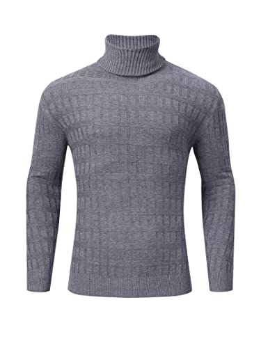 KUULEE Jersey de Cuello Alto para Hombres Jersey de Punto Cuello Alto Slim Fit Suéter de Cuello Alto Gris S