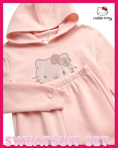 Image of Hello Kitty Girls Pants Set - 2 Piece Girls Sweatshirt Hoodie and Cargo Sweatpants Matching Set with Pockets (2T-12)