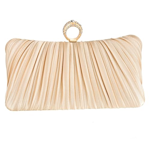 Image of Fashion Women's Evening Bags, Gold Silk Luxury Handbags with Chain Stylish Purses for Wedding Party