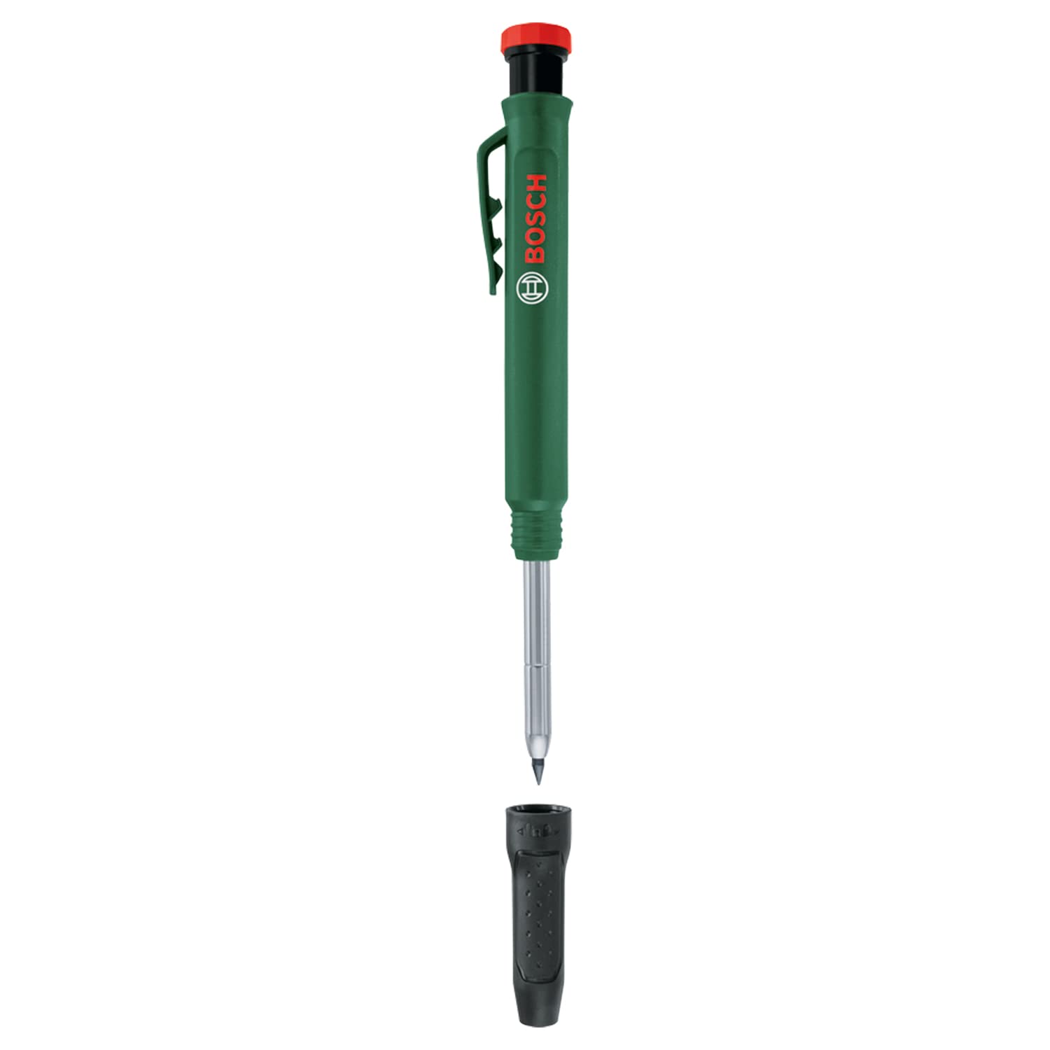 Bosch Tieflochmarker Bleistift (cleverer und robuster Tieflochmarker Druckbleistift zum Markieren auf Stein, Holz, Papier und anderen Materialien; integrierter Anspitzer)
