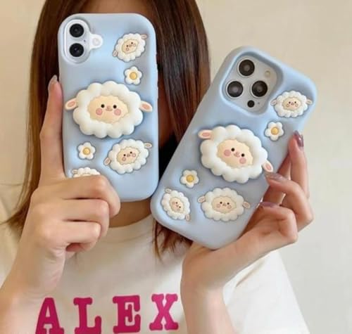 Image of Dezet Back Cover Compatible with iPhone 15 Pro Soft Silicone 3D Cute Cartoon Cover, Aesthetic Full Protective Case Cover Girls & Women (Blue)