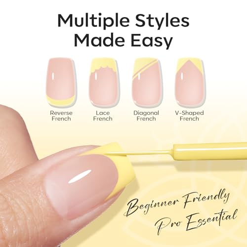 Image of modelones Butter Yellow French Tip Liner Gel Polish 15ml Fine Brush | Pastel Color Nail Art Gel Paint Swirl Fine Line Design Beginner Friendly Long Lasting Soak Off U V Cure DIY Salon Manicure