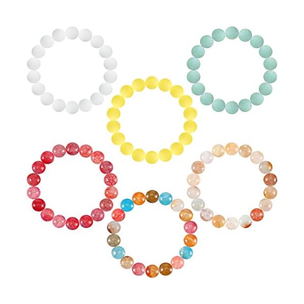 6 Pcs Lava Stone Bead Bracelet, Natural Gemstone Stretchy Bracelets- Aromatherapy Essential Oil Diffuser Healing Chakras Agate Crystal Elastic Lucky Bracelets Gifts for Women Girls