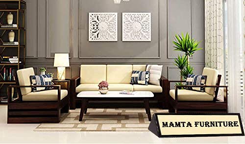 mamta furniture sheesham teak wood wooden sofa set 5 seater home furniture living room | sofa set | 5 seater sofa set | solid sheesham wood sofa set (walnut finish)