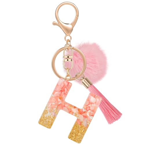 MWOOT Nom Lettre initiale H Porte-clés, Rose Porte-clés pour Femme, Charmes en Résine Pour Clé Porte Clef Voiture Décor Sac à main
