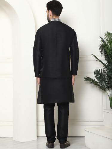 Image of SOJANYA (Since 1958 Men's Silk Blend Kurta Pyjama with Embroidered Nehru Jacket